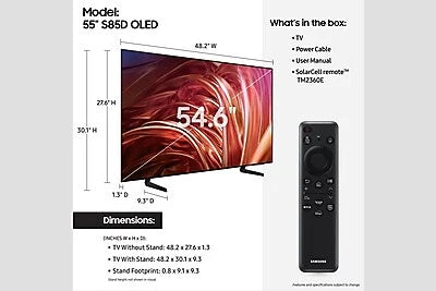 SAMSUNG QN55S85D 55" 4K OLED UHD Smart TV with 120Hz native refresh rate , Series 8