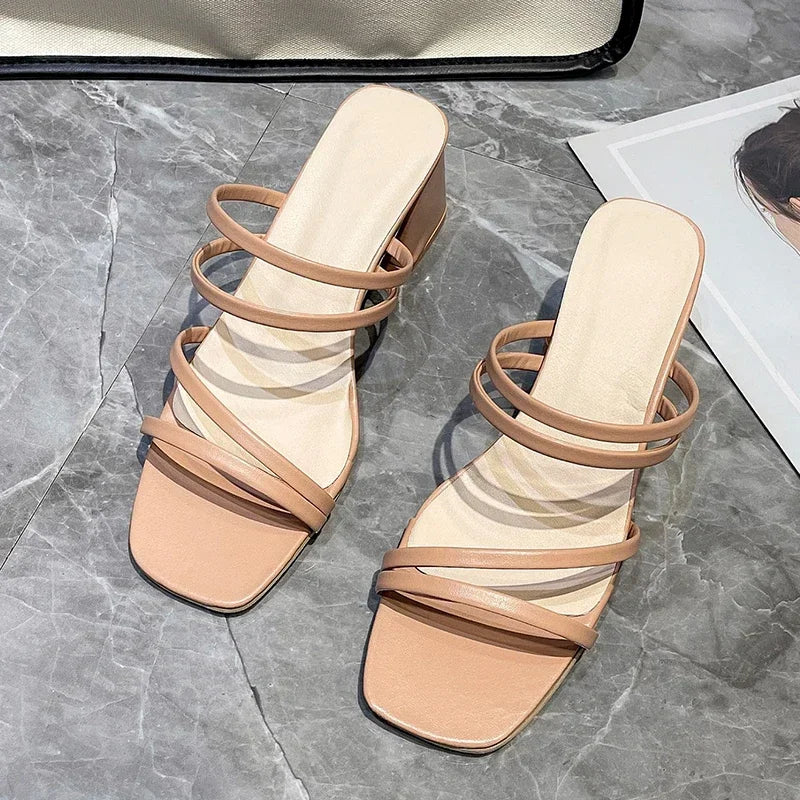 Women High Heel Sandals Summer Casual Female Shoes Woman Square Heel Open Toe Ankle Strap Ladies Sandalias Wedge Shoe 2024 New