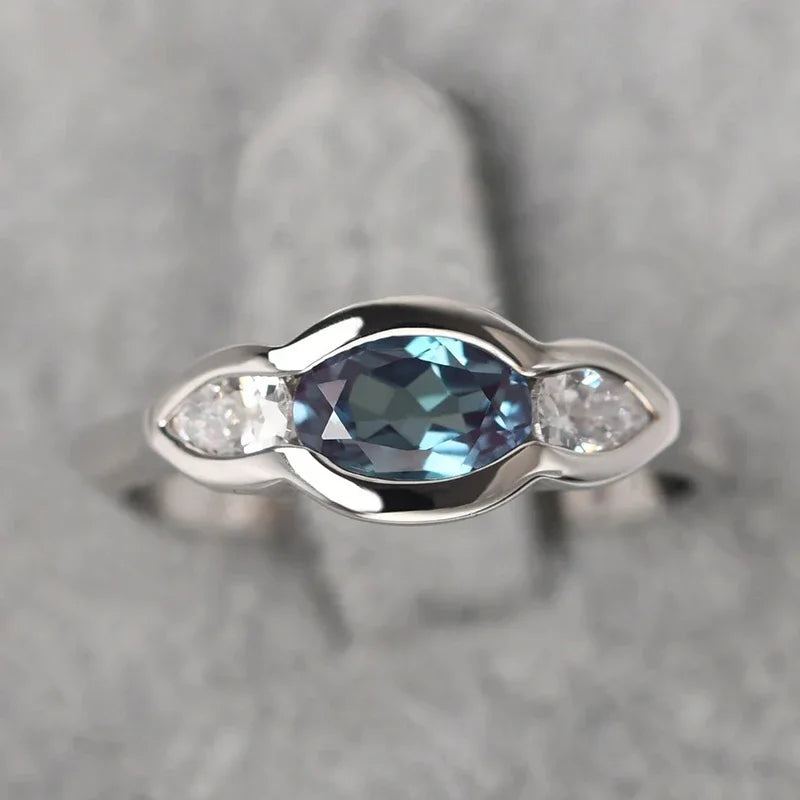 CAOSHI Fashion Female Wedding Band Bright Blue/White Zirconia Crystal Finger Ring for Engagement Ceremony Trendy Accessories
