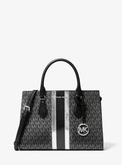 Michael Kors Sheila Medium Signature Logo and Metallic Satchel