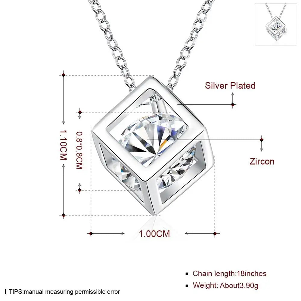 DOTEFFIL 925 Sterling Silver 18 Inch Cubic AAA Zircon Pendant Necklace For Women Fashion Wedding Party Charm Jewelry
