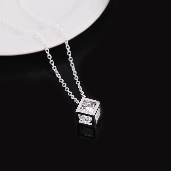 DOTEFFIL 925 Sterling Silver 18 Inch Cubic AAA Zircon Pendant Necklace For Women Fashion Wedding Party Charm Jewelry