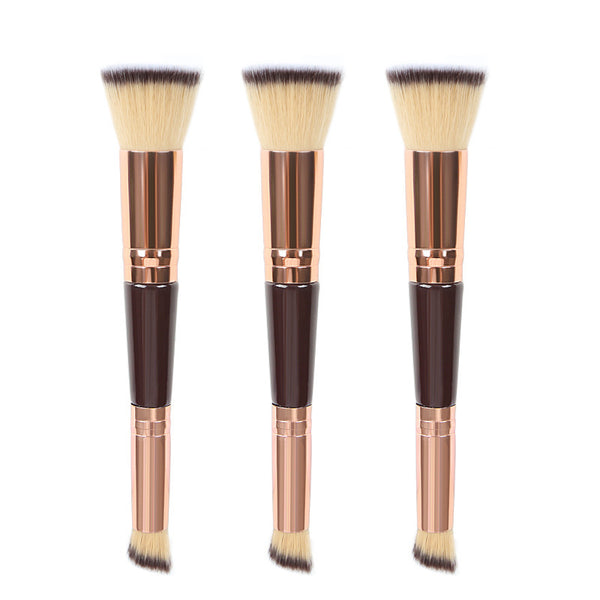 Double-headed Wooden Handle Makeup Flat Head Powder Foundation Brush