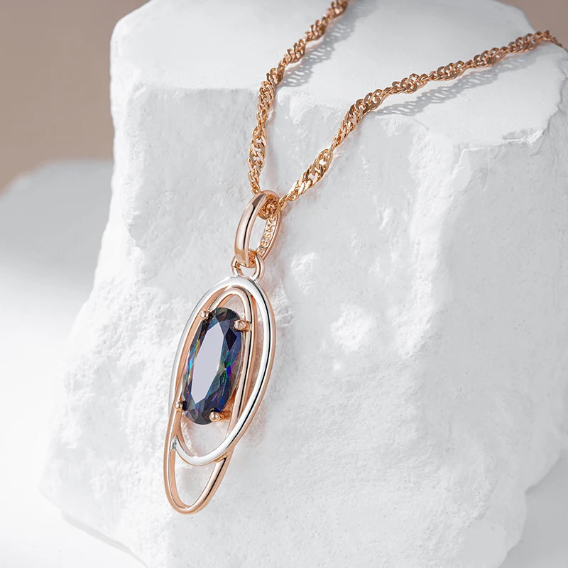 Kinel Trendy Oval Colorful Natural Zircon Pendant Necklace Women 585 Rose Gold Silver Color Mix Elegant Pendant Daily Jewelry