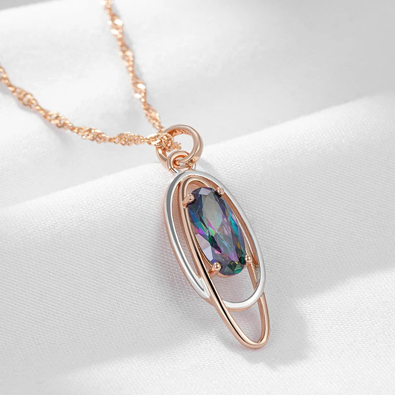 Kinel Trendy Oval Colorful Natural Zircon Pendant Necklace Women 585 Rose Gold Silver Color Mix Elegant Pendant Daily Jewelry