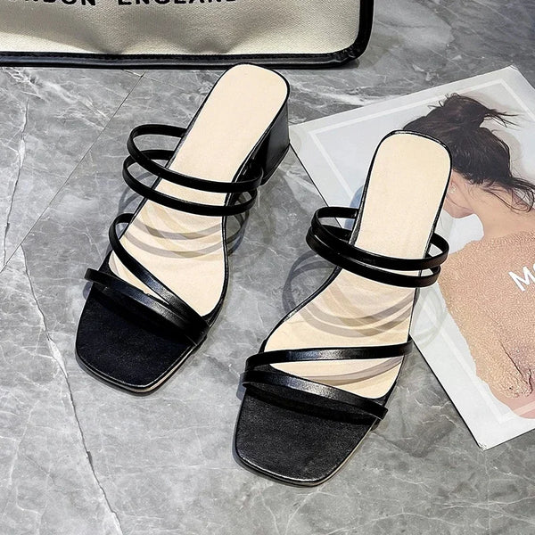 Women High Heel Sandals Summer Casual Female Shoes Woman Square Heel Open Toe Ankle Strap Ladies Sandalias Wedge Shoe 2024 New