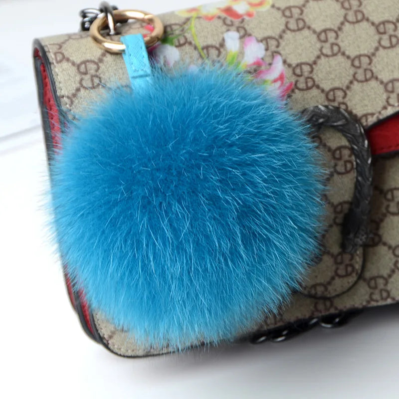 2024 Luxury 13cm Fluffy Real Fox Fur Ball Pom Poms Fur Pompom High Quality Keychain Car Key Chain Metal Ring Pendant For Women