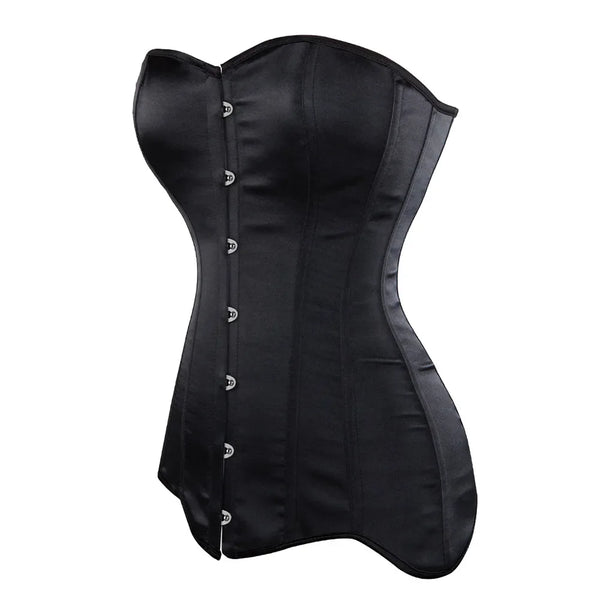 Women Sexy Corset Gothic Long Torso Corsets Satin Black Overbust Waist Training Bustier Shapewear Cincher Plus Size Corselet