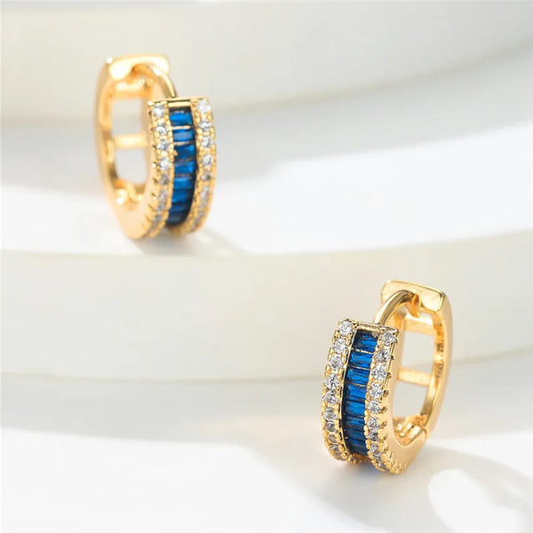 Gorgeous Blue Zircon Hoop Earrings Vintage Gold Color Wedding Earring Classic Round Small Circle Earrings For Women Boho Jewelry