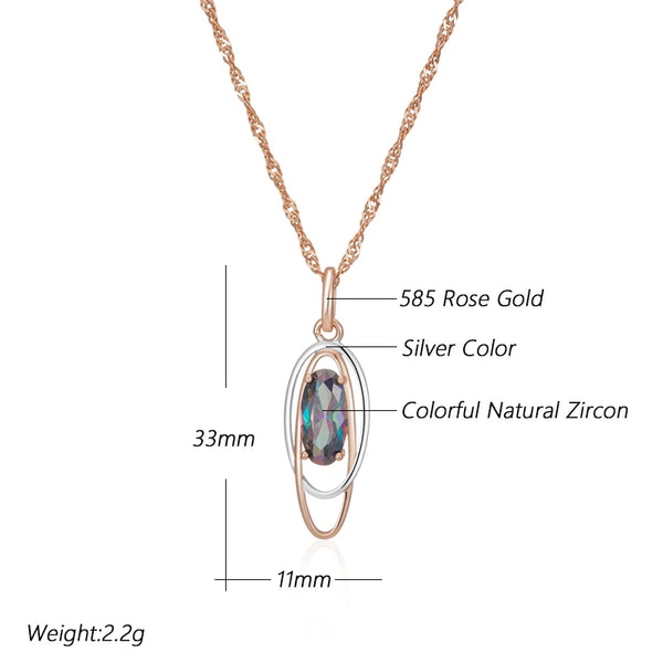 Kinel Trendy Oval Colorful Natural Zircon Pendant Necklace Women 585 Rose Gold Silver Color Mix Elegant Pendant Daily Jewelry