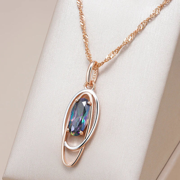 Kinel Trendy Oval Colorful Natural Zircon Pendant Necklace Women 585 Rose Gold Silver Color Mix Elegant Pendant Daily Jewelry