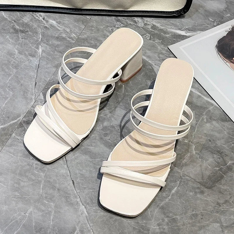 Women High Heel Sandals Summer Casual Female Shoes Woman Square Heel Open Toe Ankle Strap Ladies Sandalias Wedge Shoe 2024 New