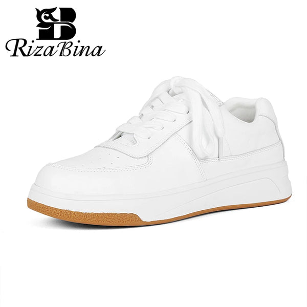 RIZABINA 2023 Ins Women Sneakers Real Leather Fashion Flats Shoes Woman Cross Strap Casual Daily Spring Lady Footwear Size 35-40