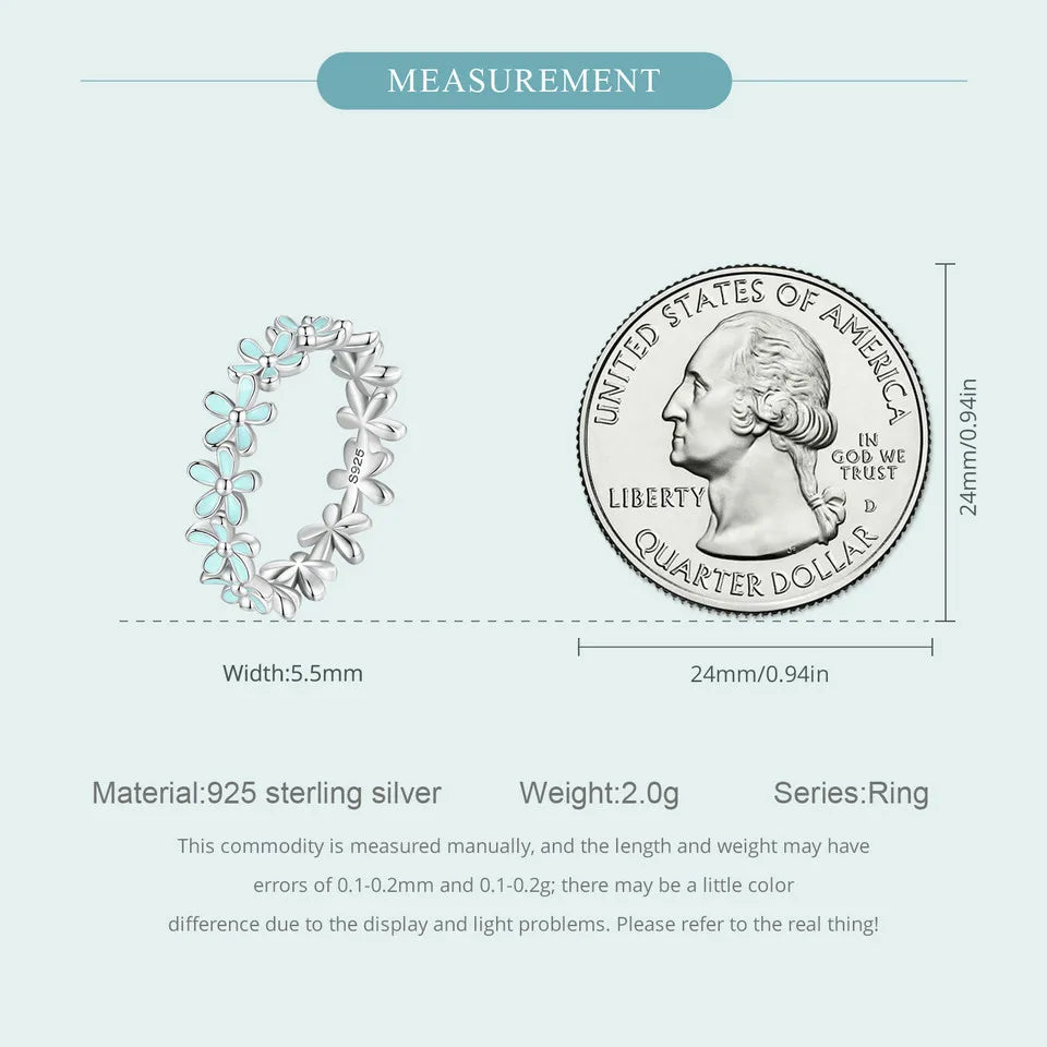 WOSTU Solid 925 Sterling Silver Blue Flower Party Rings For Women Korean Style Daisy Flower Ring Wedding Statement Jewelry Gift
