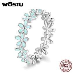 WOSTU Solid 925 Sterling Silver Blue Flower Party Rings For Women Korean Style Daisy Flower Ring Wedding Statement Jewelry Gift