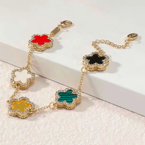 Flower Shape Bracelet Multi Colored With Shiny Cubic Zircon Adjustable Chain Sweet Style Personality Simple Design Jewelry