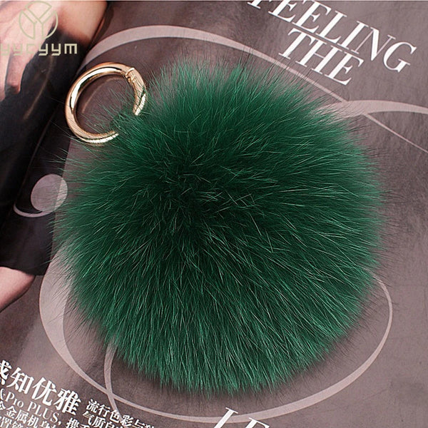 2024 Luxury 13cm Fluffy Real Fox Fur Ball Pom Poms Fur Pompom High Quality Keychain Car Key Chain Metal Ring Pendant For Women